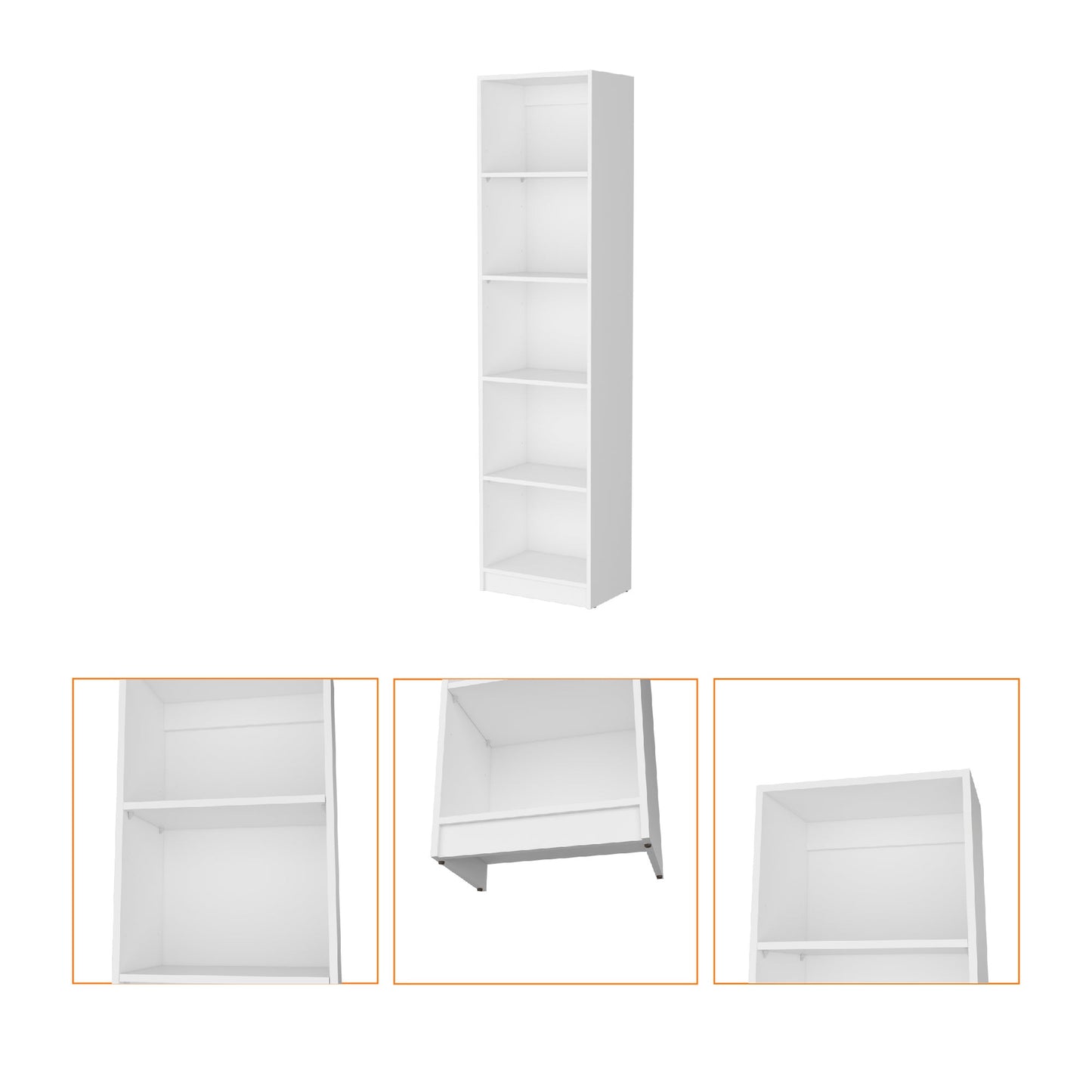 71" White Wood Five Tier Bookcase