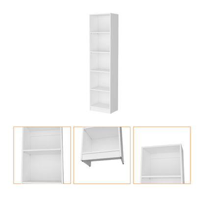 71" White Wood Five Tier Bookcase