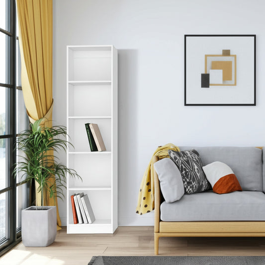 71" White Wood Five Tier Bookcase
