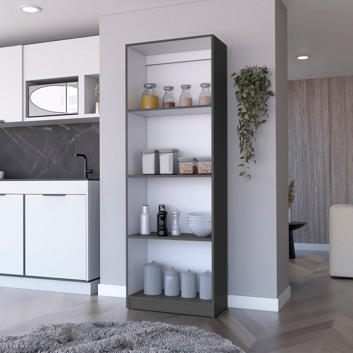 71" Gray And White Wood Four Tier Bookcase