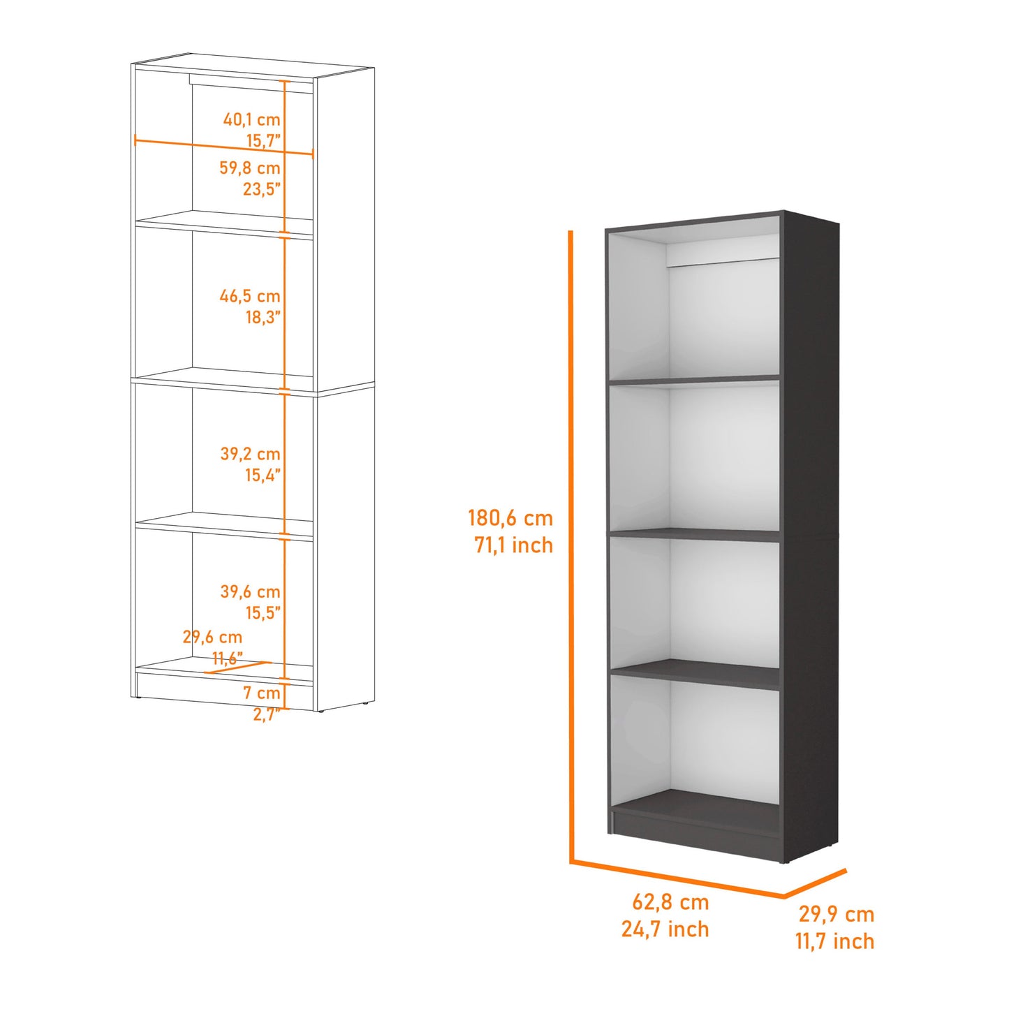 71" Gray And White Wood Four Tier Bookcase