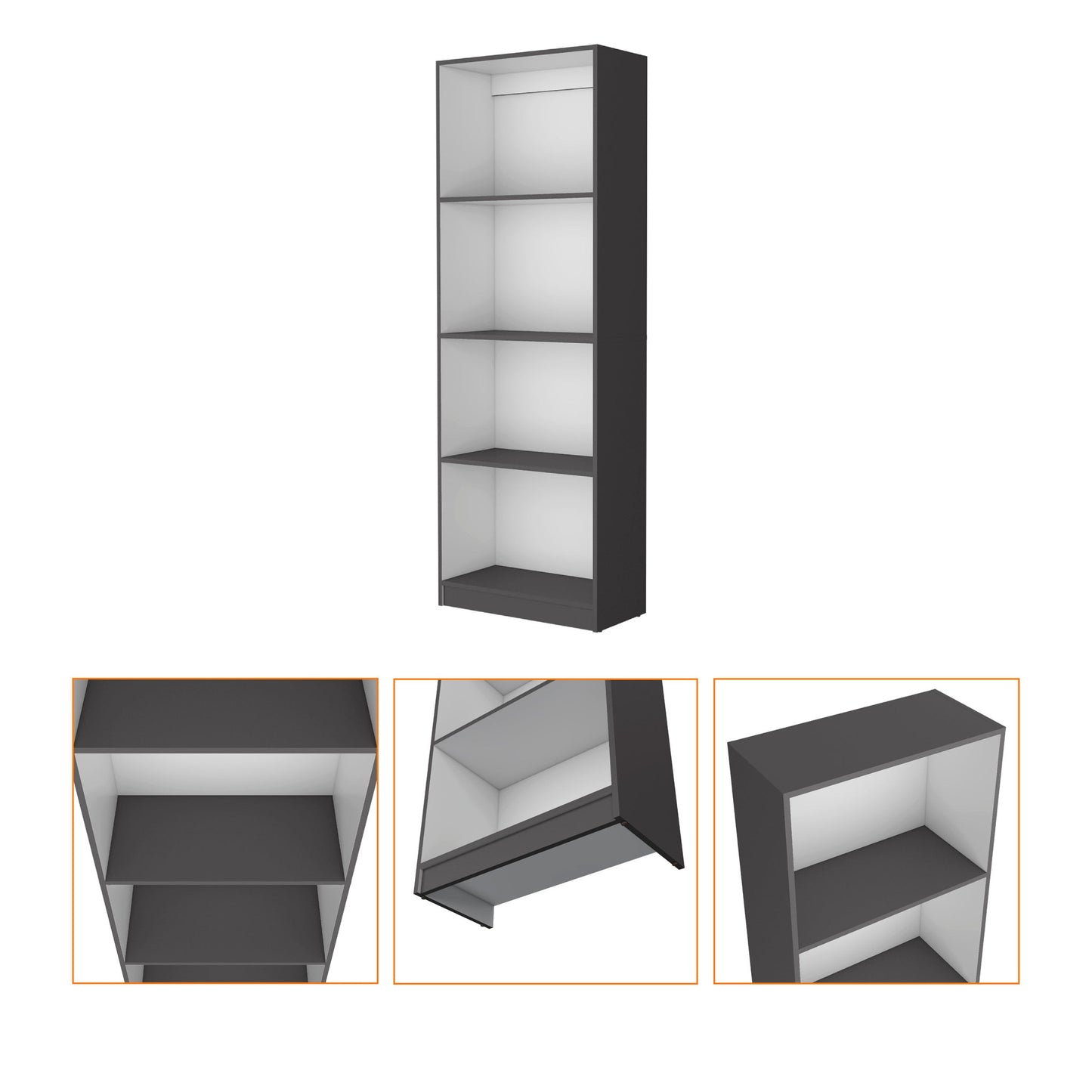 71" Gray And White Wood Four Tier Bookcase
