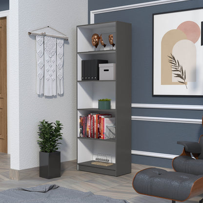 71" Gray And White Wood Five Tier Bookcase