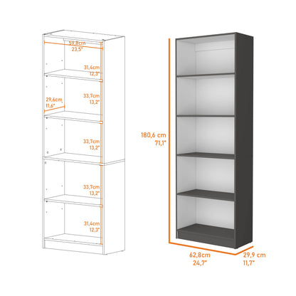 71" Gray And White Wood Five Tier Bookcase