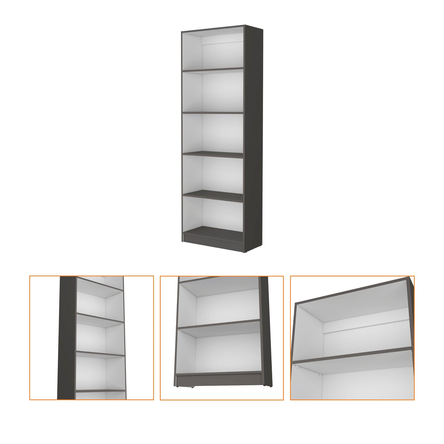 71" Gray And White Wood Five Tier Bookcase