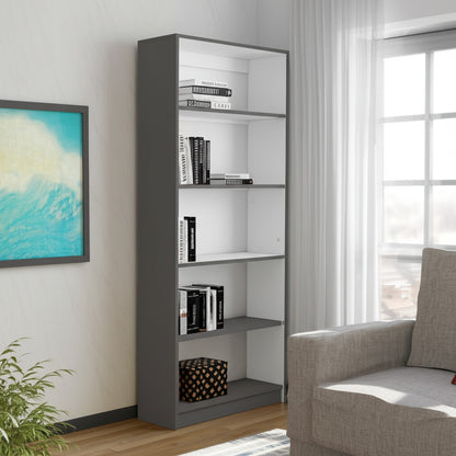71" Gray And White Wood Five Tier Bookcase