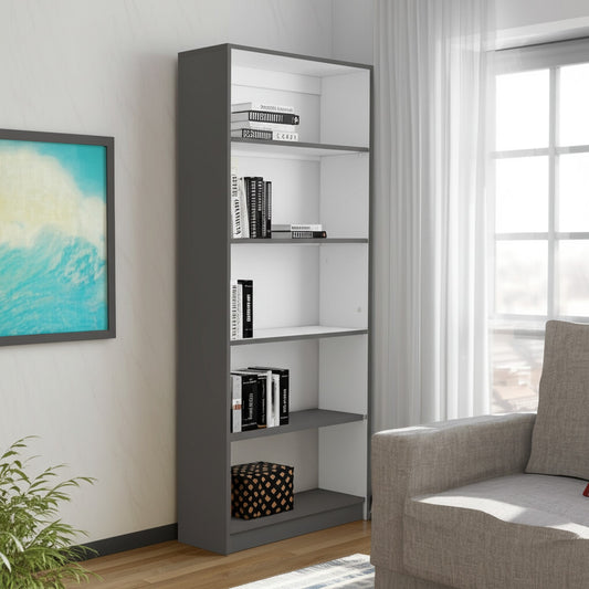 71" Gray And White Wood Five Tier Bookcase