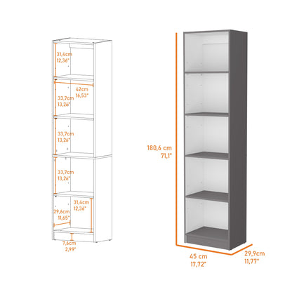 71" Gray And White Wood Five Tier Bookcase
