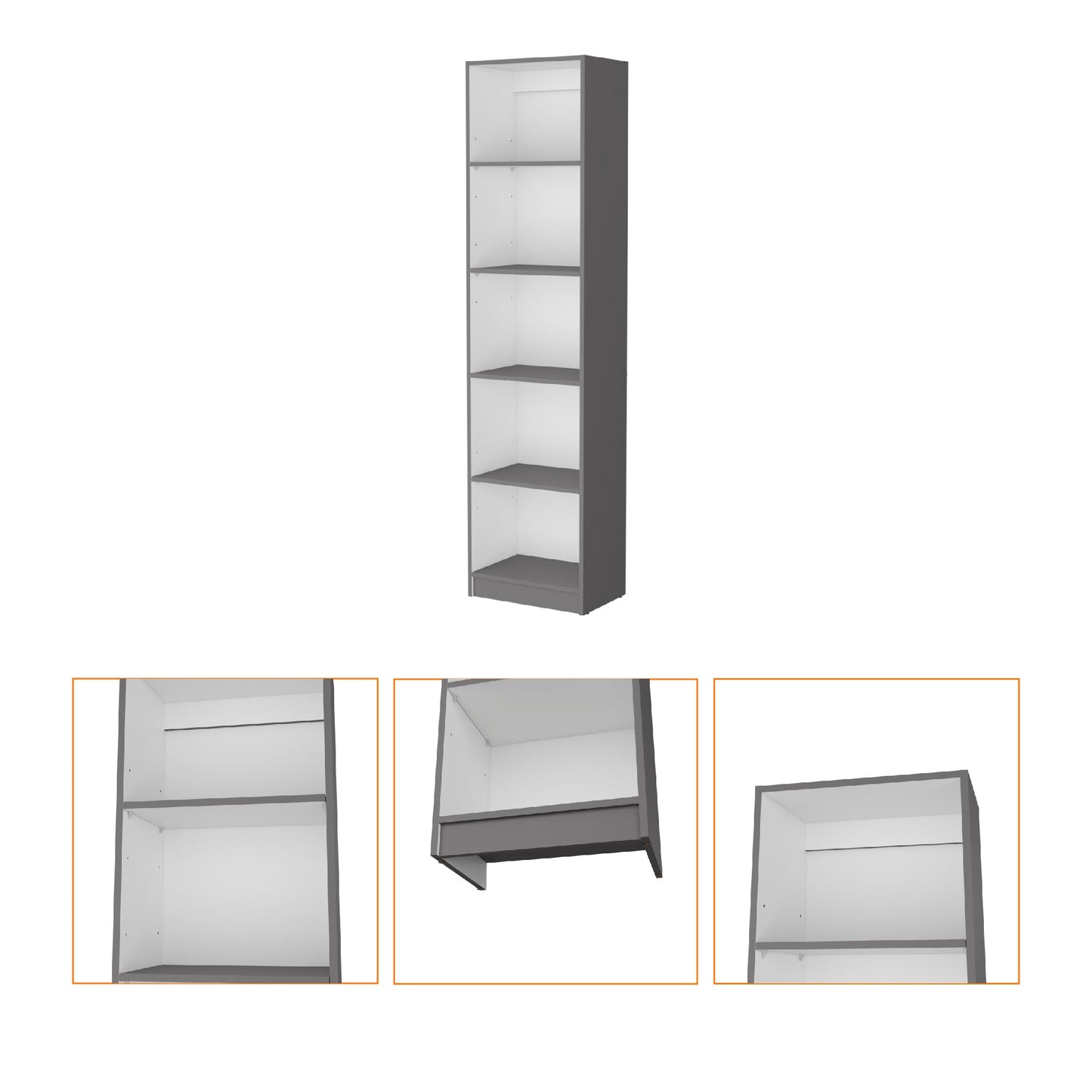 71" Gray And White Wood Five Tier Bookcase