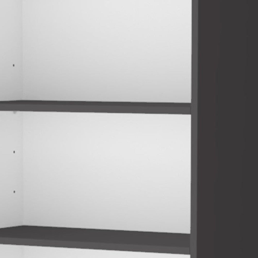 71" Gray And White Wood Three Tier Bookcase with Two Doors