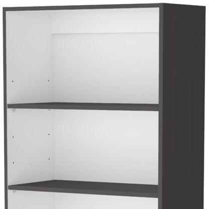 71" Gray And White Wood Three Tier Bookcase with Two Doors