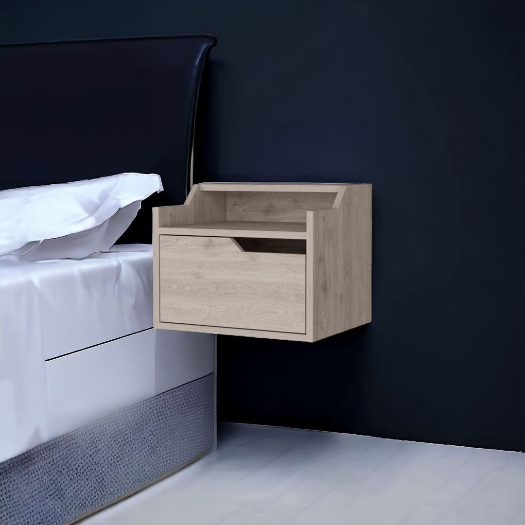 13" Gray Wood One Drawer Floating Nightstand