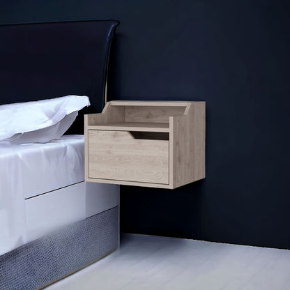 13" Gray Wood One Drawer Floating Nightstand