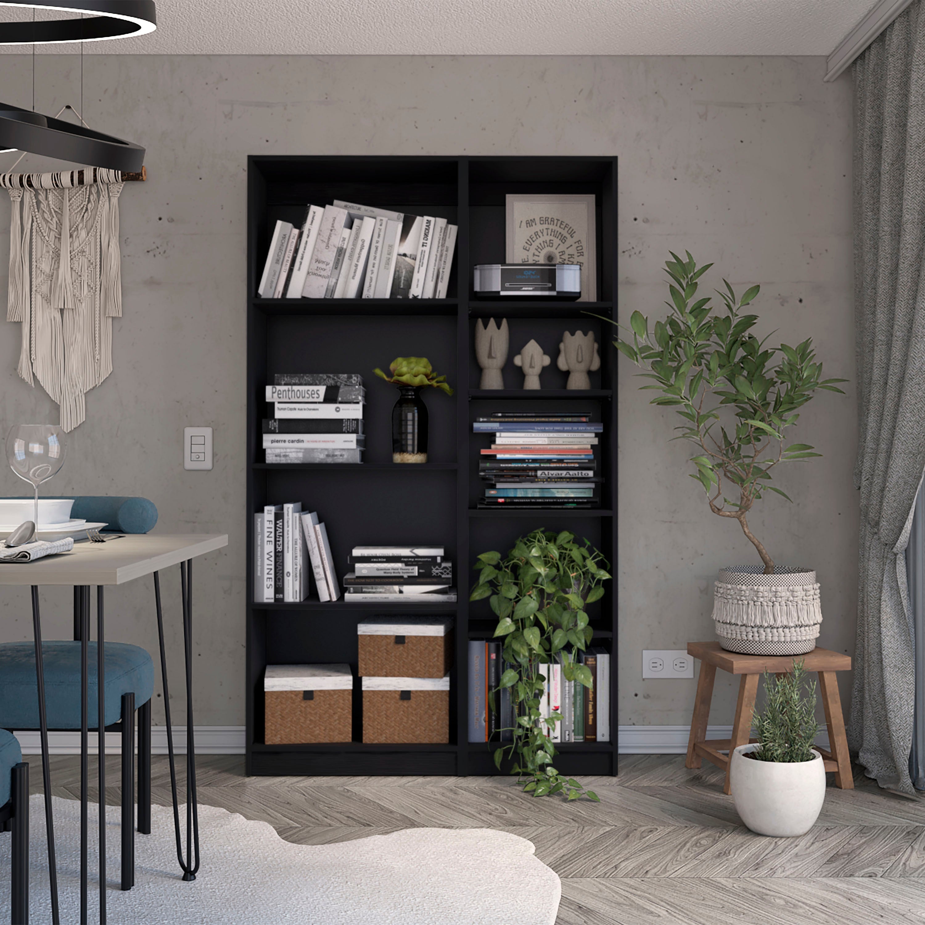 Set of Two Black Wood Multi Tier Bookcases