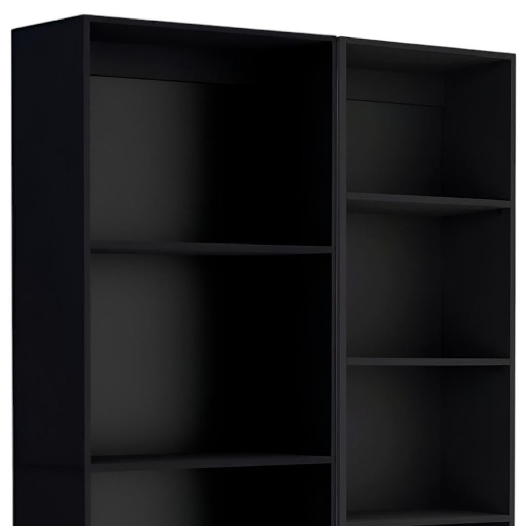Set of Two Black Wood Multi Tier Bookcases