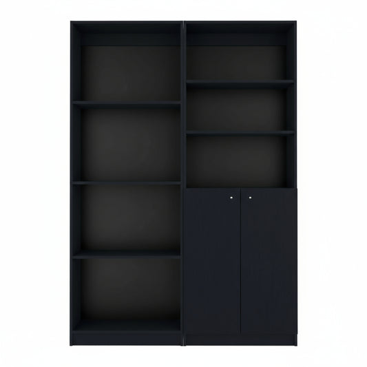 Set of Two 71" Black Bookcase With Two Doors