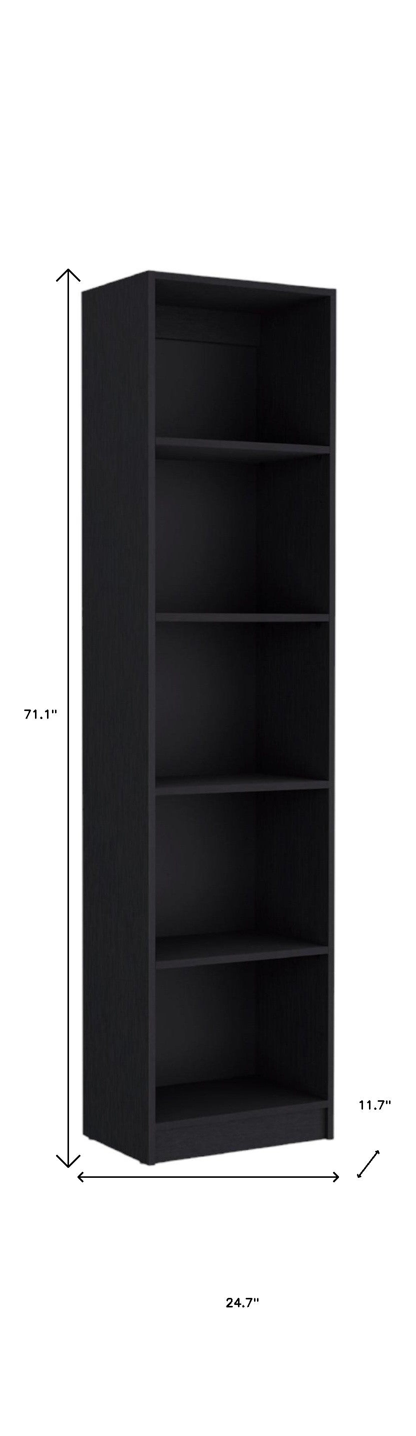 71" Black Five Tier Bookcase