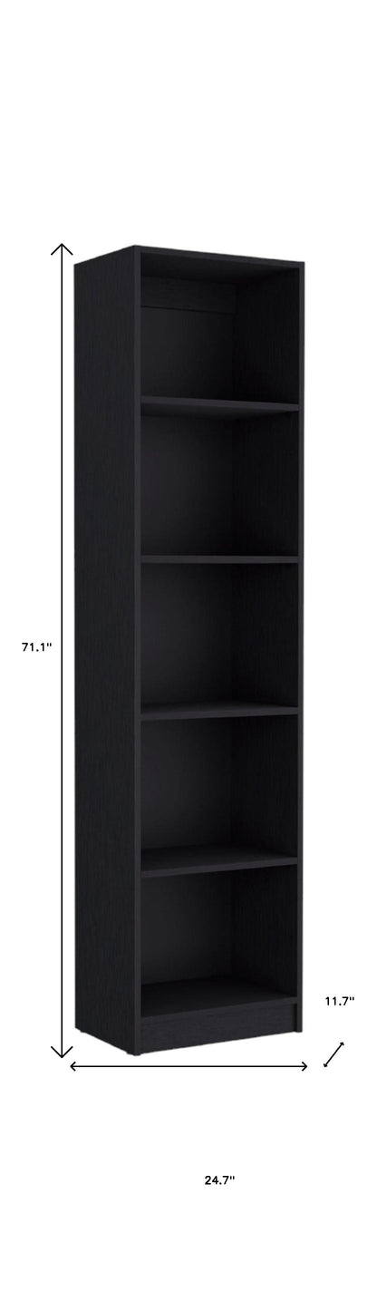 71" Black Five Tier Bookcase