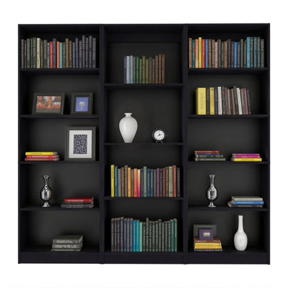 Set of Three Black Wood Four Tier Bookcases