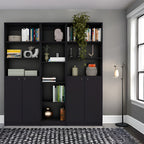 71" Black Five Tier Bookcase with Four Doors