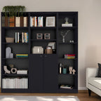 Set of Three Black Five Tier Bookcase with Two Doors