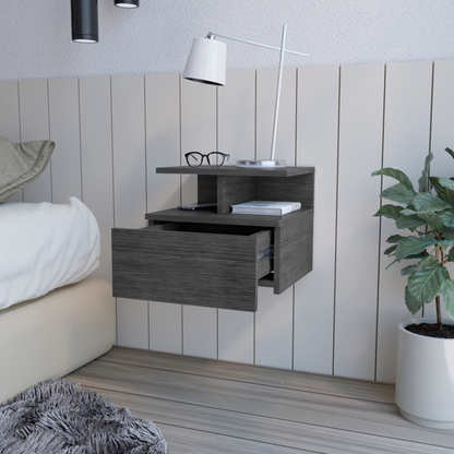 13" Dark Gray Wood One Drawer Floating Nightstand