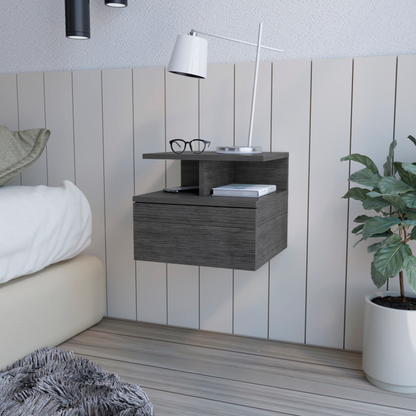 13" Dark Gray Wood One Drawer Floating Nightstand