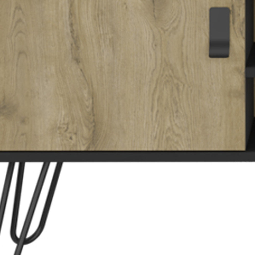 48" Beige and Black Cabinet Open And Enclosed Storage TV Stand