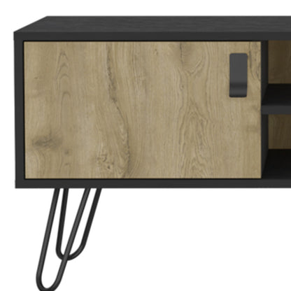 48" Beige and Black Cabinet Open And Enclosed Storage TV Stand
