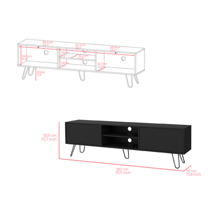 71" Black Wood Enclosed And Open Storage TV Stand