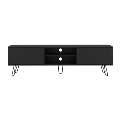 71" Black Wood Enclosed And Open Storage TV Stand