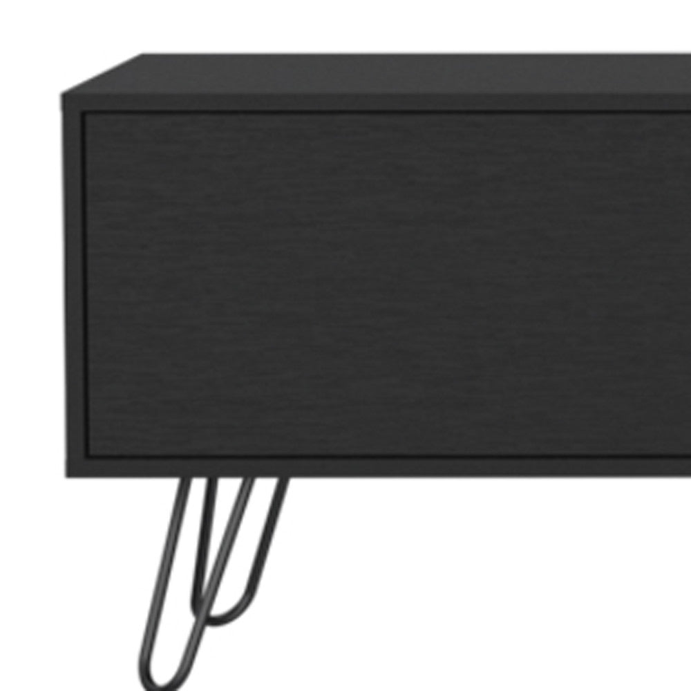 71" Black Wood Enclosed And Open Storage TV Stand