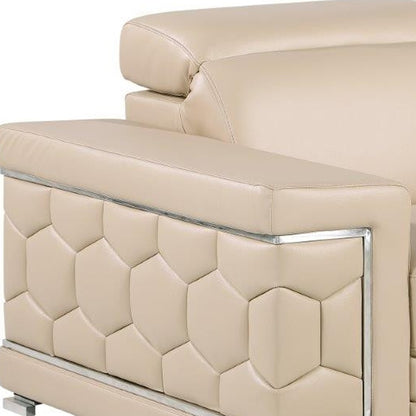 47" Beige and Silver Genuine Leather Club Chair
