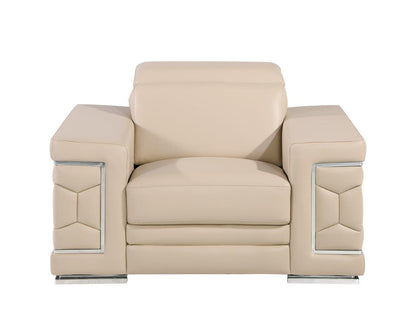 47" Beige and Silver Genuine Leather Club Chair