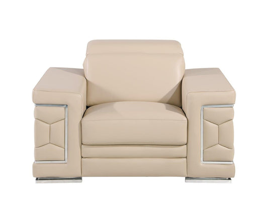 47" Beige and Silver Genuine Leather Club Chair