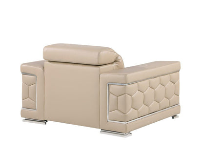 47" Beige and Silver Genuine Leather Club Chair