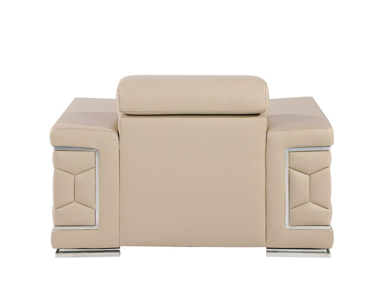 47" Beige and Silver Genuine Leather Club Chair