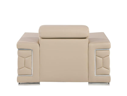 47" Beige and Silver Genuine Leather Club Chair