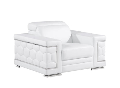 47" White And Silver Genuine Leather Club Chair