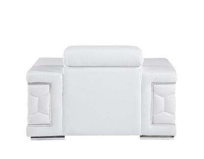 47" White And Silver Genuine Leather Club Chair