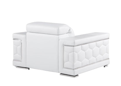 47" White And Silver Genuine Leather Club Chair