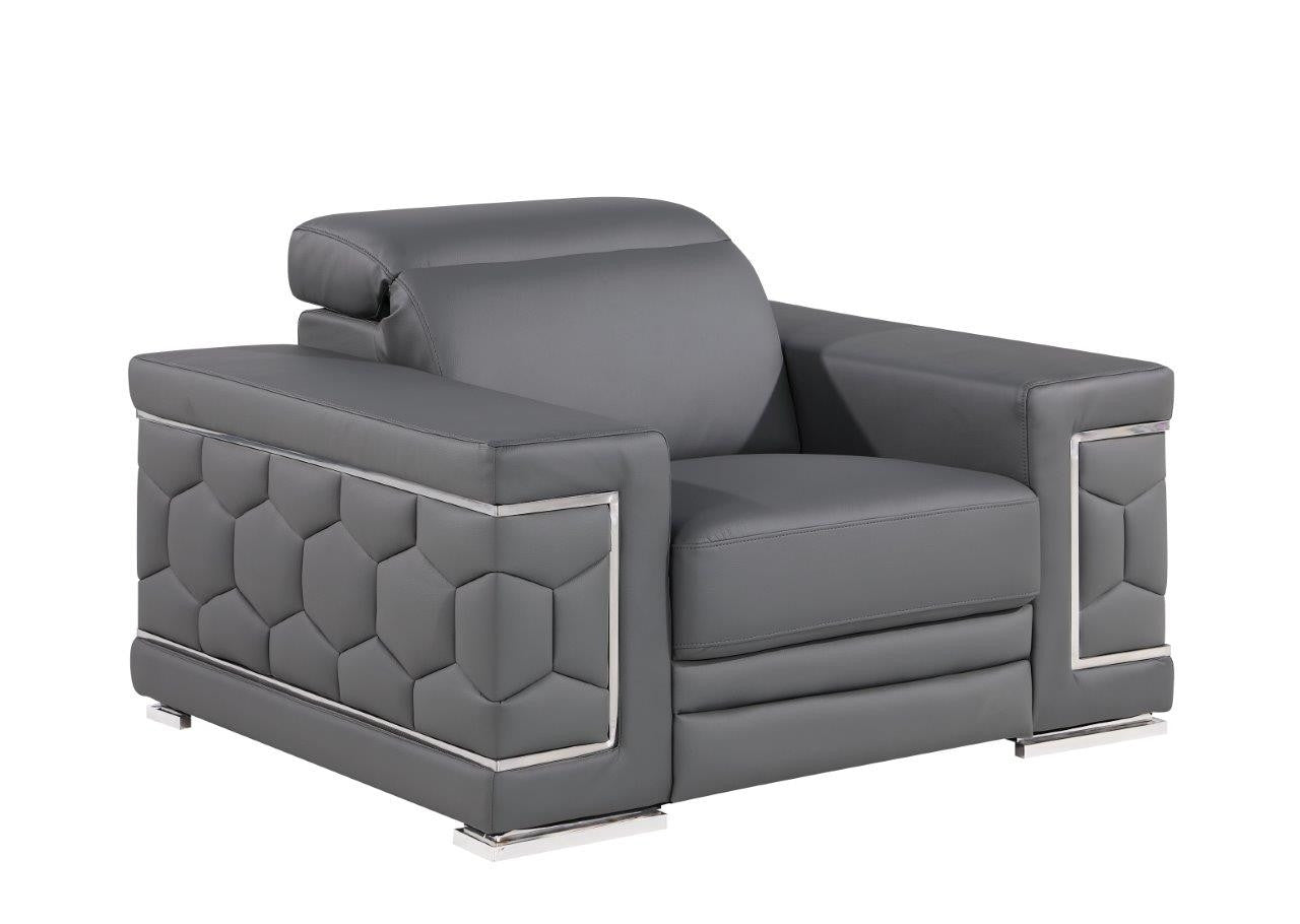 47" Granite Gray And Silver Genuine Leather Club Chair