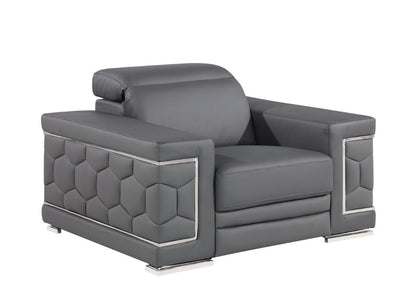 47" Granite Gray And Silver Genuine Leather Club Chair