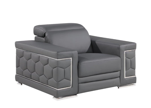 47" Granite Gray And Silver Genuine Leather Club Chair