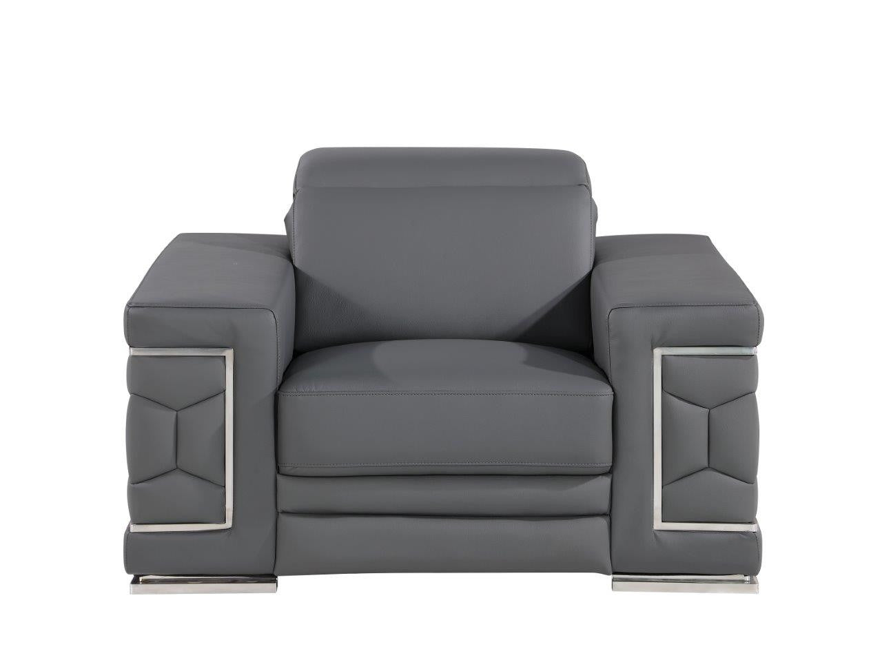 47" Granite Gray And Silver Genuine Leather Club Chair