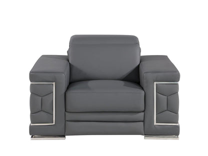 47" Granite Gray And Silver Genuine Leather Club Chair