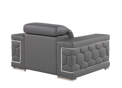 47" Granite Gray And Silver Genuine Leather Club Chair