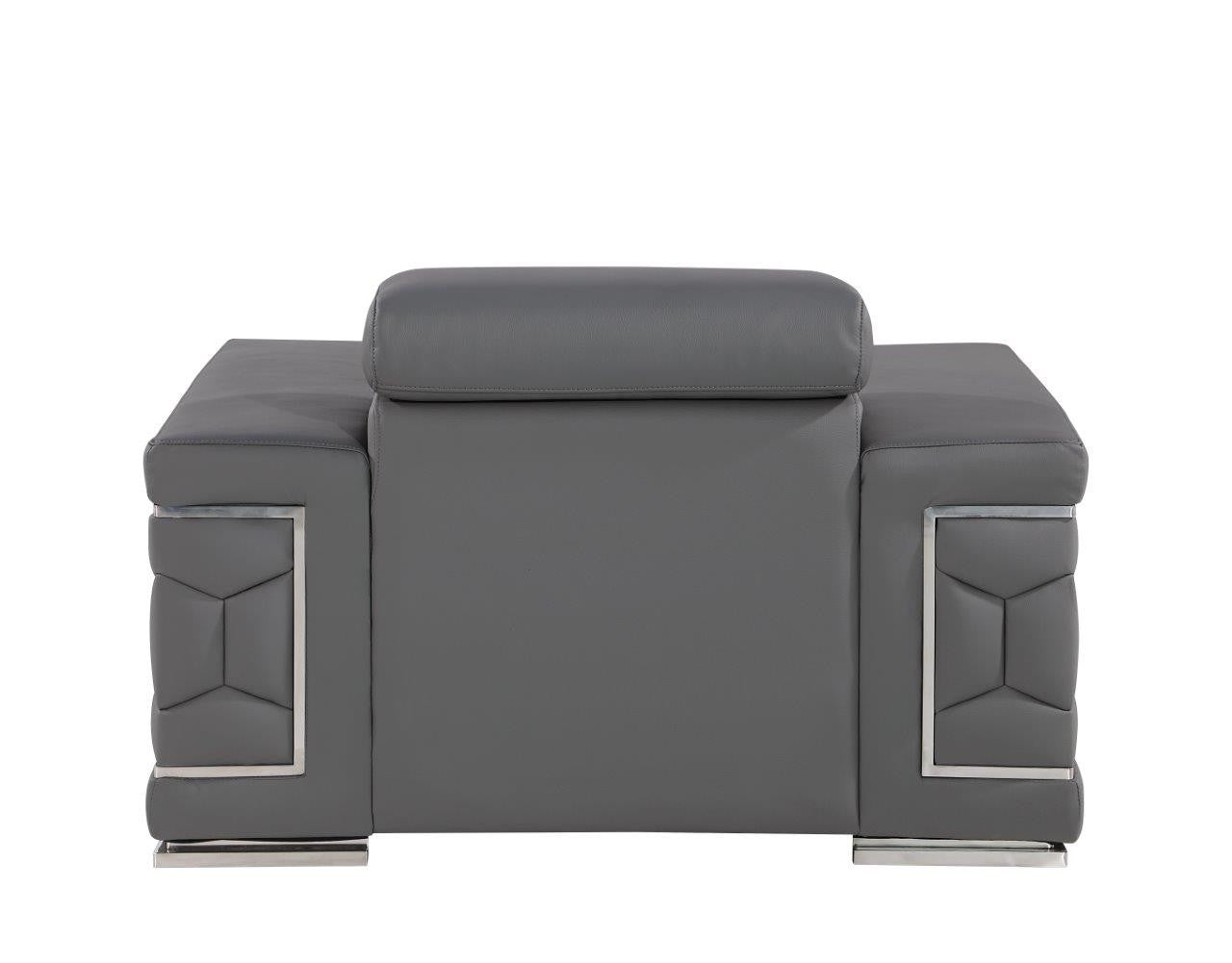 47" Granite Gray And Silver Genuine Leather Club Chair