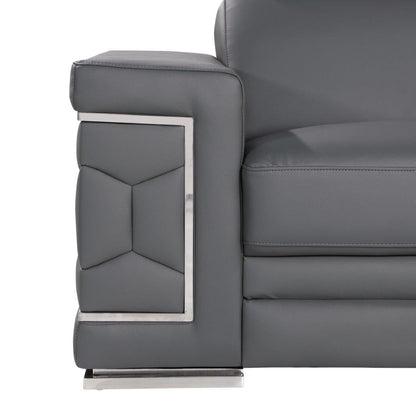 47" Granite Gray And Silver Genuine Leather Club Chair