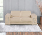 71" Beige And Silver Genuine Leather Loveseat